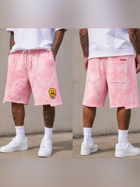 Sprayground Pink Tie Dye Limited Edition Terry‎ Raw Hem Step Hem Mens Shorts